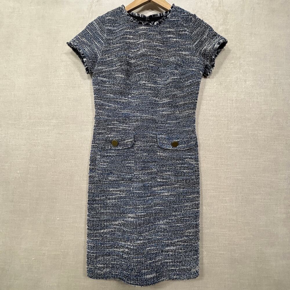LOFT Womens Knit Shift Dress Size 0P Petite Short Sleeve Pockets Casual‎ Classic